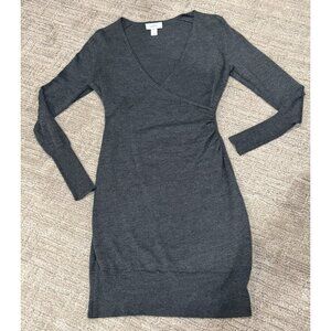 ANN TAYLOR LOFT WOOL BLEND SWEATER WRAP DRESS S LONG SLEEVE PULLOVER GREY EUC
